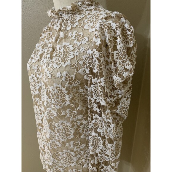 Dolan Anthropologie Lace Mock Neck Floral Ivory Blouse‎ Bohemian Romantic MP - Picture 6 of 8